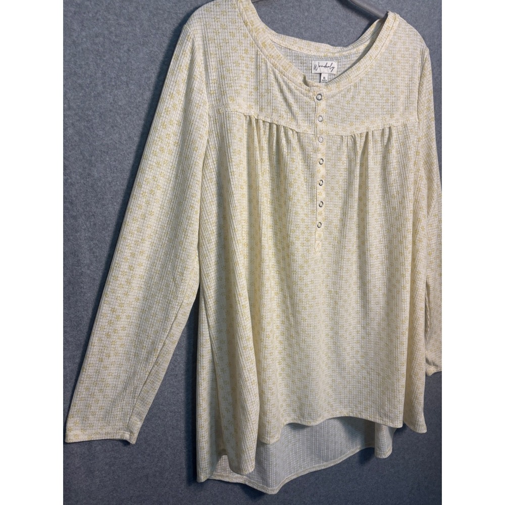 Wonderly Floral Henley Tunic Top XL Cottagecore Soft Girl Babydoll Euro Summer - Picture 4 of 9